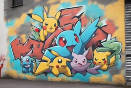 a graffiti mural wall with the word cell pokemon style