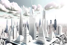 futuristic New York City skyline with new building towering above the old taken from above.