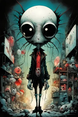 Black Friday Consumerist dystopia, Nightmarish Surreal Mixed-Media Art by Gerald Scarfe and Ben Templesmith and Skottie Young, Double-Exposure, Shadows and Highlights, Volumetric lighting, dark colors, maximalism, Unsettling Disturbing!, retailer nightmare art