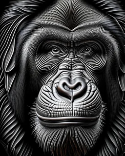 Orangutan symmetrical design full frontal view hyper-detailed hyper-realistic 8k ink art