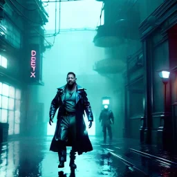 Actor, tom hardy, replicant man, blade runner style, rain, fog, neon ambient, gradient color, clean skin, circuits, latex coat, cyber punk, neon, tubes, portrait, studio photo, unreal engine 5, smooth color, 16 bit, god lights, ray tracing, RTX, lumen lighting, ultra deatail, volumetric lighting, 3d, finely drawn, hd.