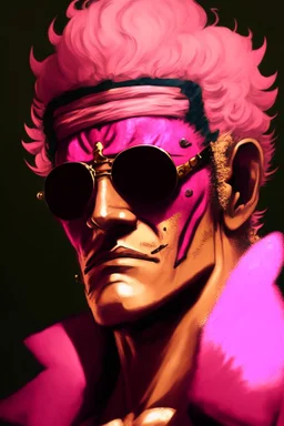 A portrait of Doflamingo, from One Piece anime; Caravaggio style