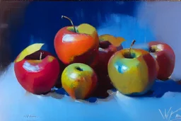 oil painting of apples on a table, style of Peter wileman