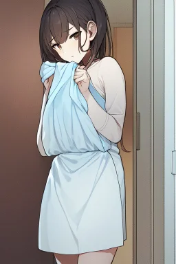 anime girl entering her room, wearing a towel