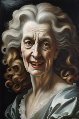 oil painting of a aged female vampire elder with highly detailed hair and facial features ,in the painting style of Gian Lorenzo Bernini and Johannes Vermeer, with a fine art aesthetic, highly detailed brushstrokes, realistic baroque style