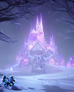 A magical snowy warlock castle in Christmas