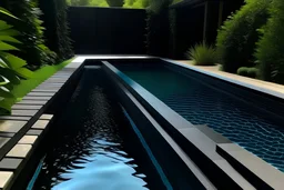 black narrow pool with steps wave paper in