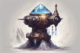 fantasy concept art, small walking magic turret sketch shooting though crystal