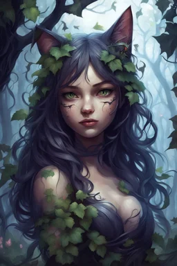 CAT GIRL, FANTASY, FORESTY, VINES