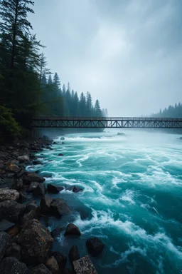 The bridge over a stormy river