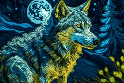a wolf in van gogh style