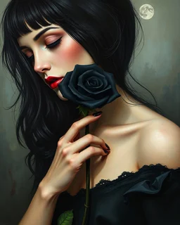 painting of a black hair woman holding a black rose , surrealist painting, surrealist artwork, emotional bsurrealist art, abstract surrealist, a surrealist painting, surrealist art , abstract surrealism, abstract surrealism masterpiece, surreal painting, contemporary surrealism, magically shaped surrealism
