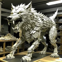 Create a direwolf big as a horse, angry face teeths out, ready to jump