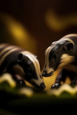 macro photo of badgers kissing over swirls,shot on Hasselblad h6d-400c, zeiss prime lens, bokeh like f/0.8, tilt-shift lens 8k, high detail, smooth render, down-light, unreal engine, prize winning