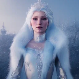 A portrait of a crystalised casttle ices snow queen, atmospheric,fantasy, realistic, unreal engine 5, cinematic lighting, octane render.