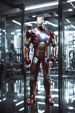 iron man look at the reflection of the technology gym mirror