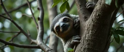 close up on member of sloth vampire flock climbing trees