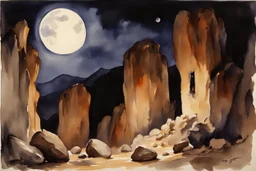 Night, mountains, rocks, gothic horror films influence, john singer sargent watercolor paintings