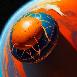 soccerball Outerspace carbon, earth orbit, volcano and stars, orange