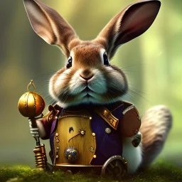 Forest in steampunk rabbit, extremely detailed, UHD, 8k,The close-up camera effect,sharp focus,perfect,position,hyperphotorealistic