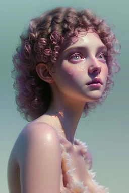 April, Summer Fashion, full body,smooth soft skin, curly hair, detailed eyes, detailed face, looking into camera, intricate, summer outfit, pink, back lighting, realistic concept art, digital painting, rich 3d render, hyper-realistic painting, cinema 4D render, art by WLOP, by Agnes Cecile, Michael Whelan