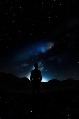 an outline of a person in the distance gazing at the universe