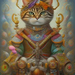 prompt, Fantasy harlequin cats by Louis Wain, by Catherine Abel, by Gediminas Pranckevicius, fantasy, oil on canvas, beautiful, high details, ultra detailed, crisp quality, colourful, high definition