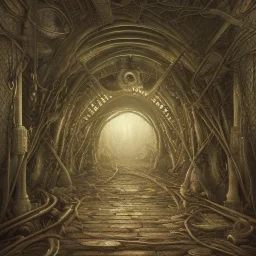 a long tunnel made up of hundreds of human eyes, eerie, creepy, threatening, intricate, gregory grie, naoto hattori, mihai criste, sara arasteh, 8k resolution, high-quality, fine-detail, intricate, digital art, detailed matte, volumetric lighting, dynamic lighting,