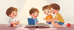 illustration of preschool children playing. fantastic lighting, cute amine children's book proportions