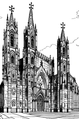 black and white colors only ; illustration of saint jacques cathedral in spain viewed from obradoiro squared; no background