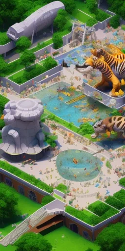 3d Isometric render, zoo animal exhibit, very detailed, 16k