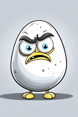 white egg character, very angry, early cartoon style, 1/4 turn