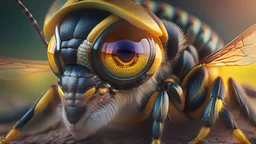 Photoreal wasp with human eyes cinematic lighting