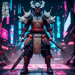 Fhoto full body, reality, Raw, samurai as cyberpunk god war, digital art, with logo text "addie", intricate details, powerful composition, captivating, , trending on artstation, sharp focus, studio photo, intricate details, highly detailed high tech, by addie_digi