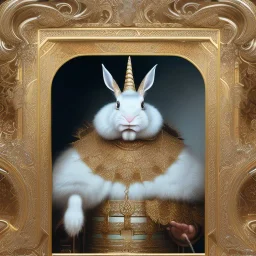 fantasy magic, sharp focus, illustration, highly detailed, digital painting, concept art, art germ and Paul Lewin and Kehinde Wiley, masterpiece silver rabbit with unicorn horn