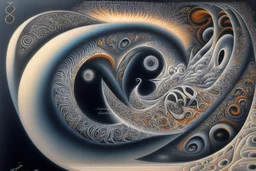 A highly detailed airbrush painting, using a parametric equation to create captivating art, x(t) = A * cos(a * t) * cos(t) + A * sin(b * t) * cos(t) and y(t) = A * cos(a * t) * sin(t) + A * sin(b * t) * sin(t), where 'A', 'a', and 'b' are constants, and 't' ranges from 0 to 2π. By experimenting with different values for 'A', 'a', and 'b', you can generate a variety of intriguing and visually appealing designs, combine this with other artistic elements and styles to create a captivating abstract