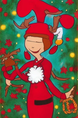 Portrait lady, full body shot, full-color medium shot style of Rudolph the red nosed reindeer tv special