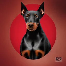 Perro Doberman color negro y rojo vino tinto arte retro de frente fondo blanco