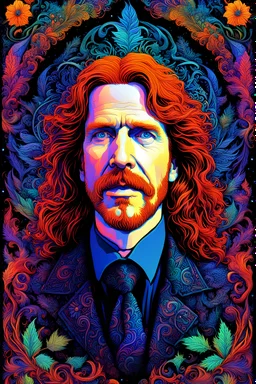 Courtney Gains, 3D embossed textured ethereal image; midnight hues, extreme colors, long-haired freckled redhead actor Courtney Gains; trippin', psychedelic, groovy, art nouveau; indica, sativa, leaves, gig poster art, macabre, eldritch, bizarre, extreme neon colors, mixed media, velvet, blacklight, uv