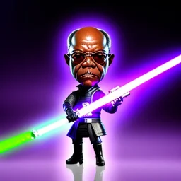 Bald Samuel jackson purpleGlow jedi bobblehead holding a lightsaber and boots, deathstar