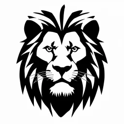 front facing lions face, black and white simplified vector logo