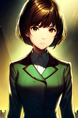 [[extreme stunning photorealistic anime girl Oppenheimer J. Robert]] :: [[photorealistic brown eyes, brown short hair, head and shoulders portrait, neutral expression, wearing business suit, 8k resolution photorealistic portrait by Yoshiyuki Sadamoto, Kentaro Miura, Naoki Urasawa, lighting, hyperdetailed, intricately detailed]]