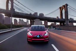 A Tesla 'Semi' (semi truck) is going at a high speed, on the 'FDR Drive', eastern Manhattan. (CINEMATIC, WIDE ANGLE LENS, PHOTO REAL)