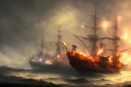 old ship fire lightning