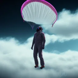 spray paint, clouds, portrait of human with parachute