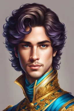 "Draw a beautiful prince. Use lots of vibrant colors and make the illustration very detailed and high-quality."