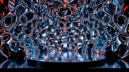 a 3D recursive stage structure made of metallic 3d fractal like stuctures, dynamic lights,16 by 9