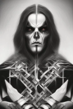 Geometric portrait of a man with black metal facepaint , looking like Abbath from Immortal