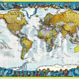 world map in many colors detailed and clear