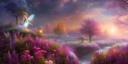 bright fairy, beautiful portrait, flowery landscape